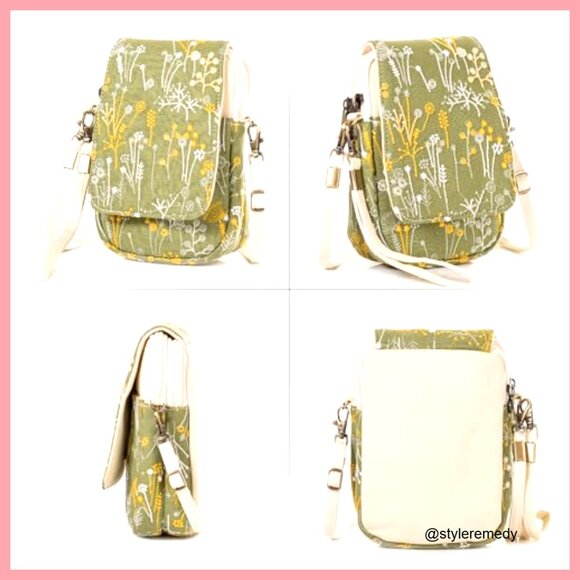 Vintage Embroidered Canvas Backpack with Crossbody Pouch, Adjustable Straps